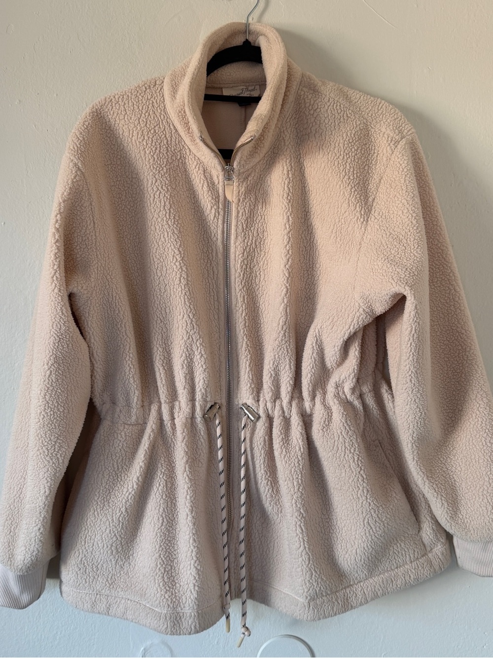 Universal Thread Cream Sherpa Zip Jacket with Drawstring Waist